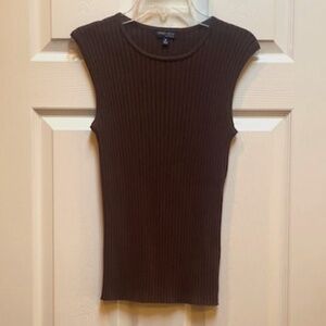 Brown Ribbed Sleeveless Sweater.